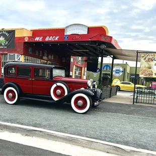 Front of location, drive thru available, outdoor seating, pet and bike friendly.