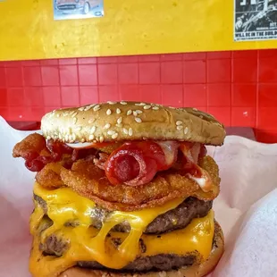 Double cheeseburger with bacon