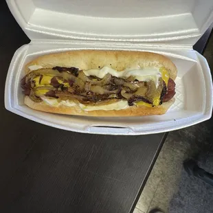 Polish dog with grilled onions