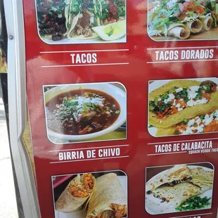 tacos, menu
