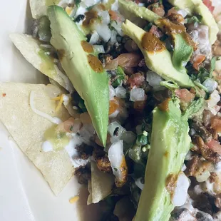 Delicious Nacho Plate w/ Fresh Avocados   Delicioso plato de Nacho con aguacates frescos