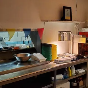 Serving space is kept tidy and organized.