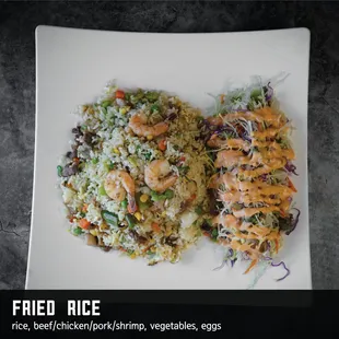 a plate of fried rice and vegetables
