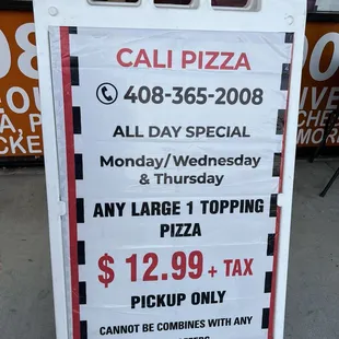 Monday, Wednesday, and Thursday special