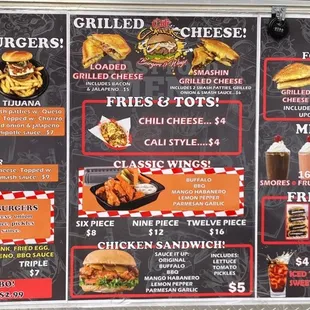a menu on a food truck