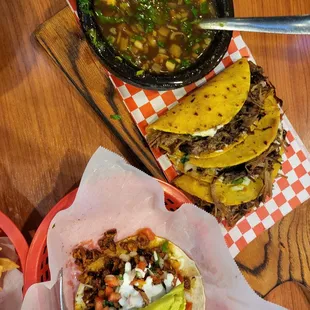 Birria tacos and regular el pastor taco