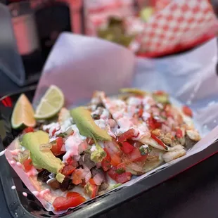 Tacos with 3 different toppings: chicken, cow tongue and shrimp