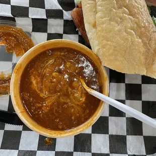 Chili with Nacho Cheese on top