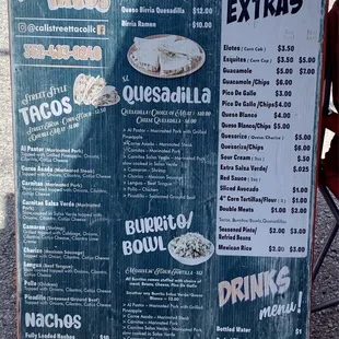 a menu for the restaurant