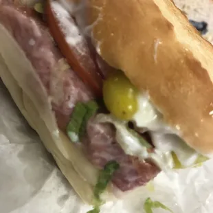 a close up of a sub sandwich