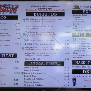 The menu as of September 2021.