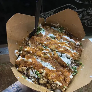 Half and half fries/nachos half asada/chicken perfection