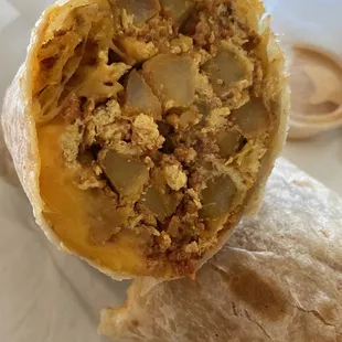 Chorizo breakfast burrito. Good and just as big as fish burrito.