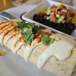 Burrito with chicken and my side of rice and beans.  Would get this every time.