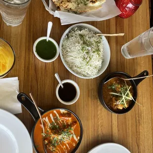 a variety of food items on a table
