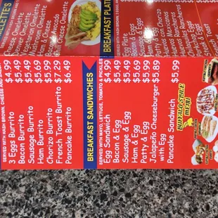 the menu of a restaurant