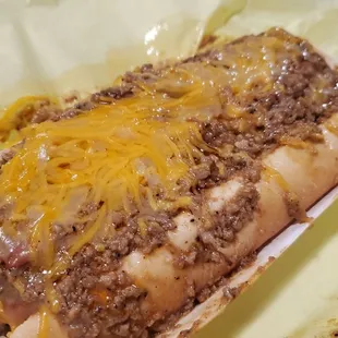 Chili dog.. too peppery, salty, and they cut the sausage in half to put spicy mustard. Burgers are better.