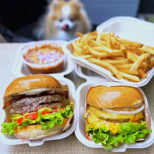L-R: Chili ($5.99), Double ($5.99+$1.99 bacon+$1.99 avocado), Double ($8.99+$1.50 cheese), Tallow Fries ($3.99)