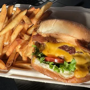 Double Jr &amp; Fries Meal, with added bacon.... Yum!