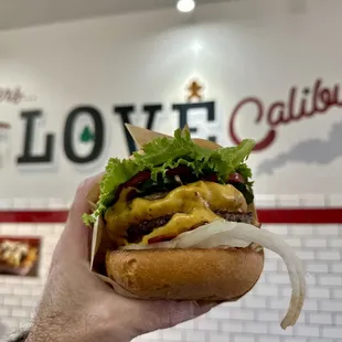 Close up burger selfie