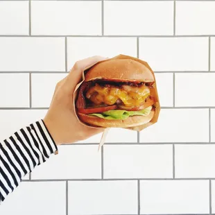 Quarter pounder burger with cheddar and bacon.