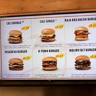 a menu for a burger