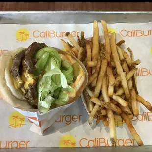 Cali Double Burger with the extra lettuce. Cali Fries