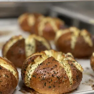 Signature calic bagel with garlic cream cheese