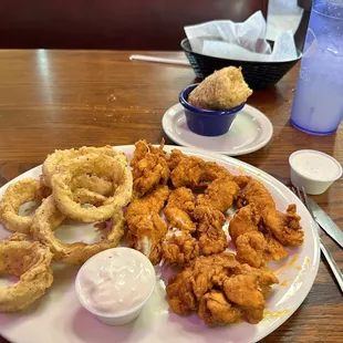 Chicken Strip Dinner  Giant Onion Rings Fried Corn on the Cob