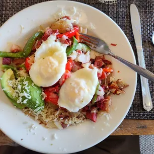 Corned beef hash with poached eggs