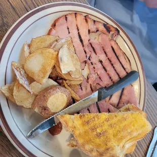 Ham steak, home fries, toast