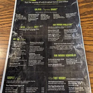 Breakfast menu