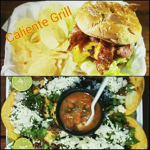 a sandwich and a bowl of salsa