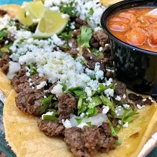 Asada street tacos with queso  fresco