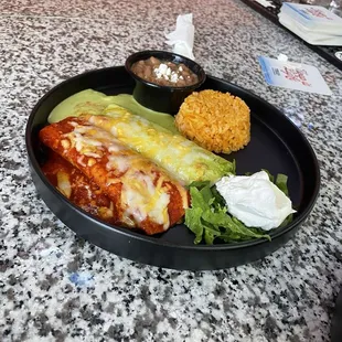 Enchiladas poblano and red sauce