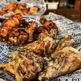 a plate of chicken wings
