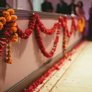 Stage decorated with flowers