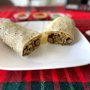 two burritos on a plate
