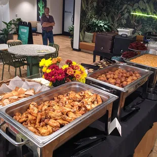 Halloween Buffet - Buffalo Wings, Sweet &amp; Spicy Meatballs, Macaroni &amp; Cheese with choice of Toppings