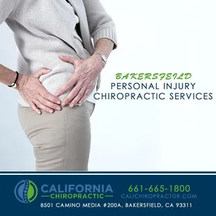 We help personal injuries. Bakersfield chiropractor, California Chiropractic. Call to schedule: 661-665-1800.