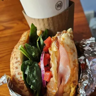 Western sandwich with Gouda and Asiago bagel.