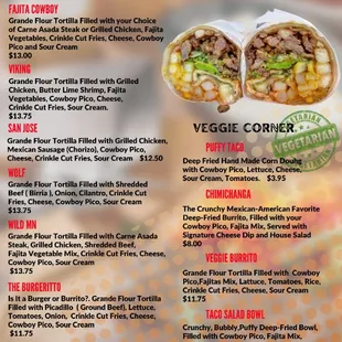 burritos and wraps, menu