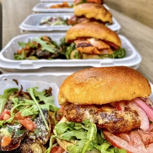 a long line of sandwiches