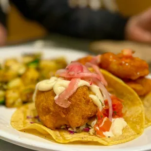 SHRIMP &amp; BATTERED FISH TACO COMBO. The crispy shrimp is excellent here. The fish is great, too, just wish more variety in the taco.