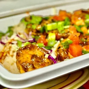 Firecracker shrimp bowl to go.