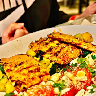 MAHI MAHI plate was delicious. The sweet Thai chili sauce went great with it. And we always get the SEASONED TOMATO &amp; FETA !