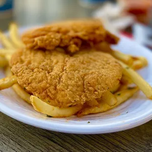 KIDS CHICKEN STRIPS plate. Very juicy chicken with a great crispy batter.
