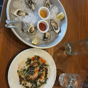 Oysters and scallop crudo