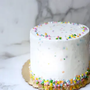 California Flour's Cake Menu item: Confetti Confection, 6" shown.