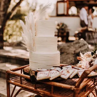 Three Tier Classic - White After Labor Day flavor. 
Custom sugar cookies 
Mommy's Brownies 
Comfort Cookies